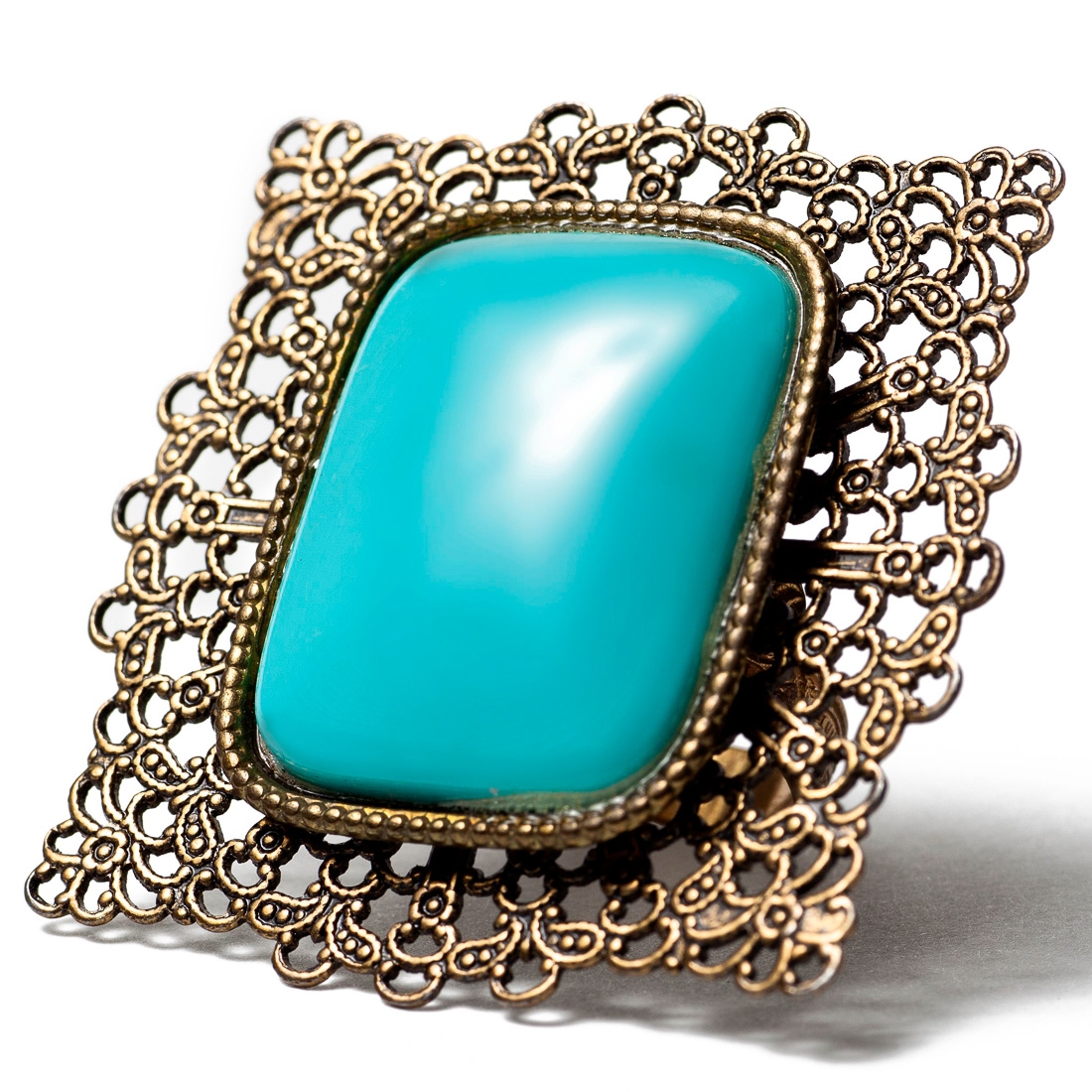 Turquoise Filigree Squared Ring-Haute Tramp Vintage Costume Jewelry