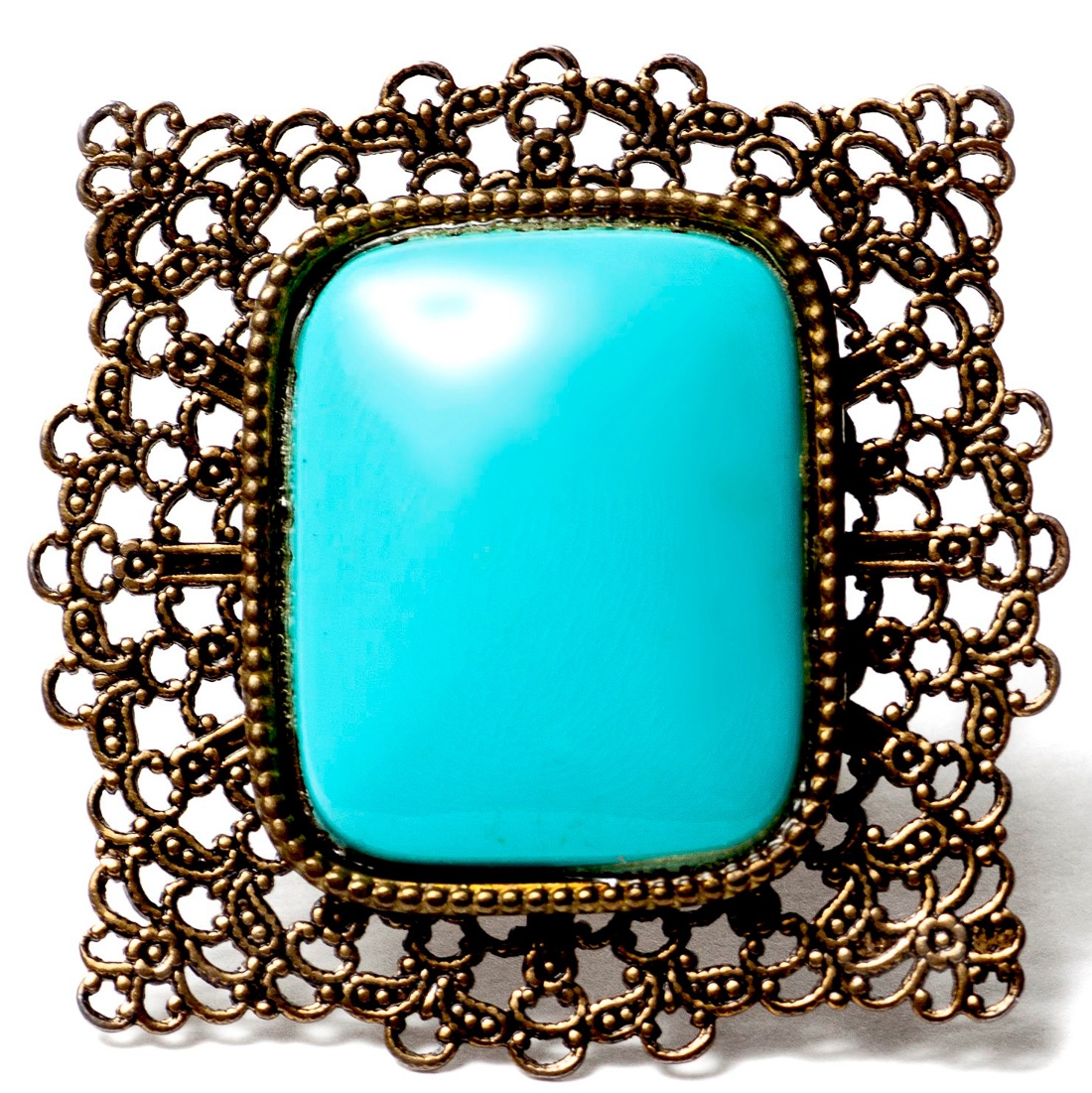 Turquoise Filigree Squared Ring-Haute Tramp Vintage Costume Jewelry