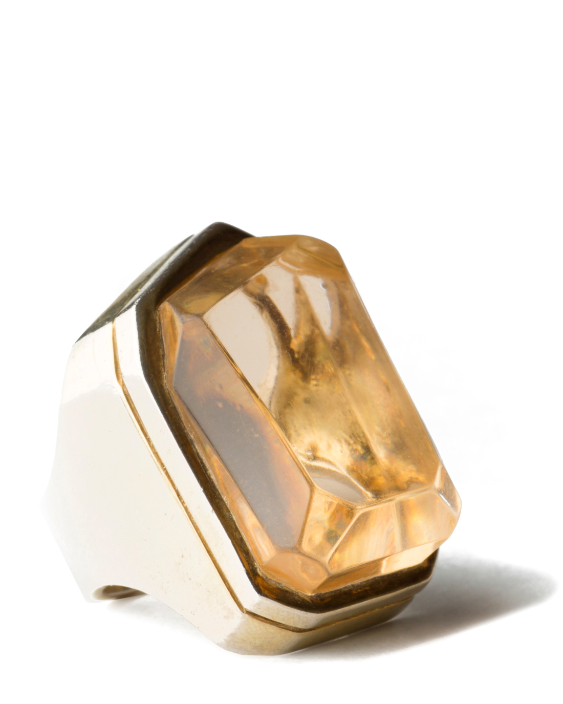 Vintage HUGE KISS THE RING Modernist Champagne Irregular Faceted Stone, circa 1960's
