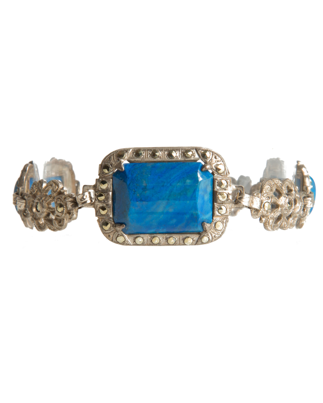 Art Deco Sterling Silver, Lapis, and Marcasite Bracelet, circa 1920's