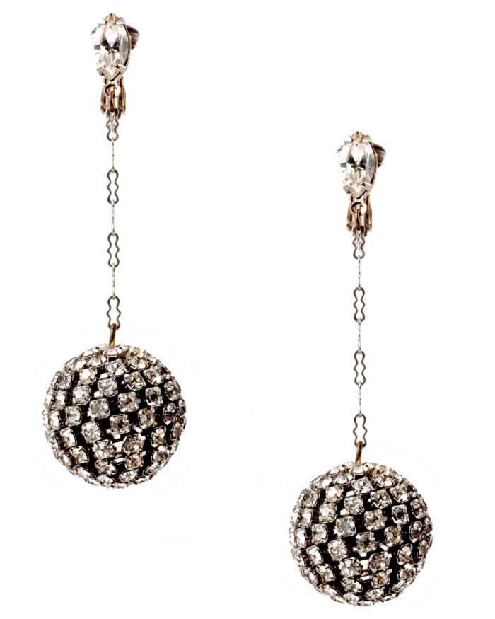 Vintage Art Deco Shimmering Rhinestone Ball And Chain Earrings, circa 1920's