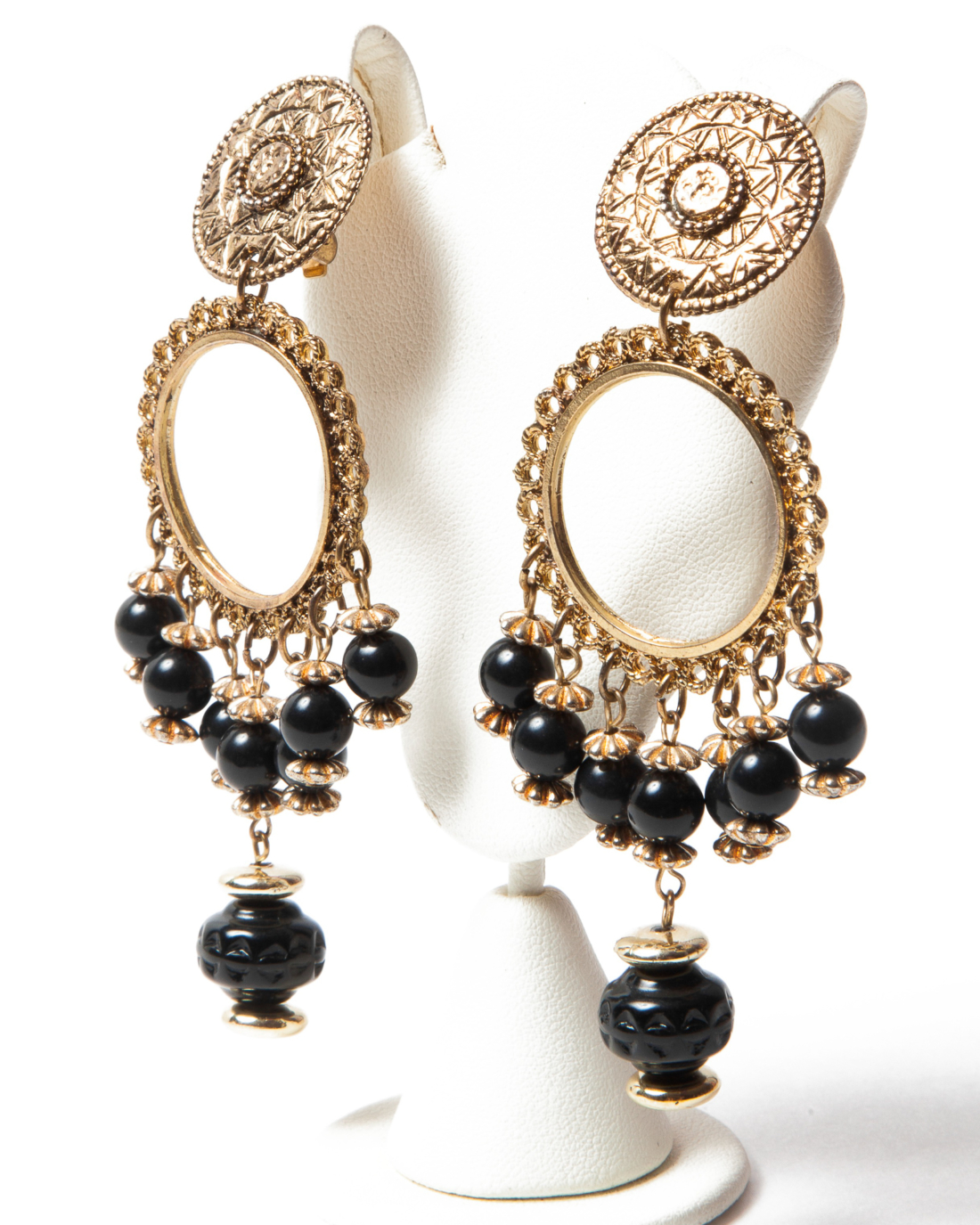 Black and Gold Beaded Gypsy Earrings, circa 1970’s