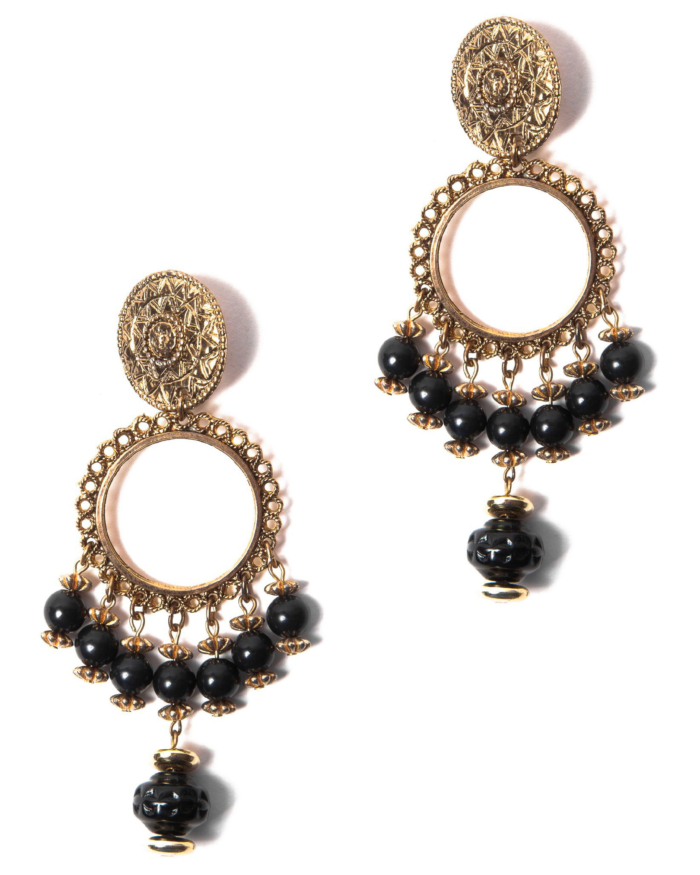 Black and Gold Beaded Gypsy Earrings, circa 1970’s