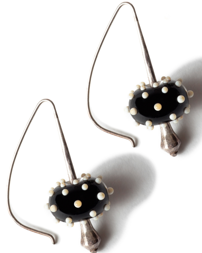 Black and White Polka Dot Sterling Space Age Earrings, circa 1960's