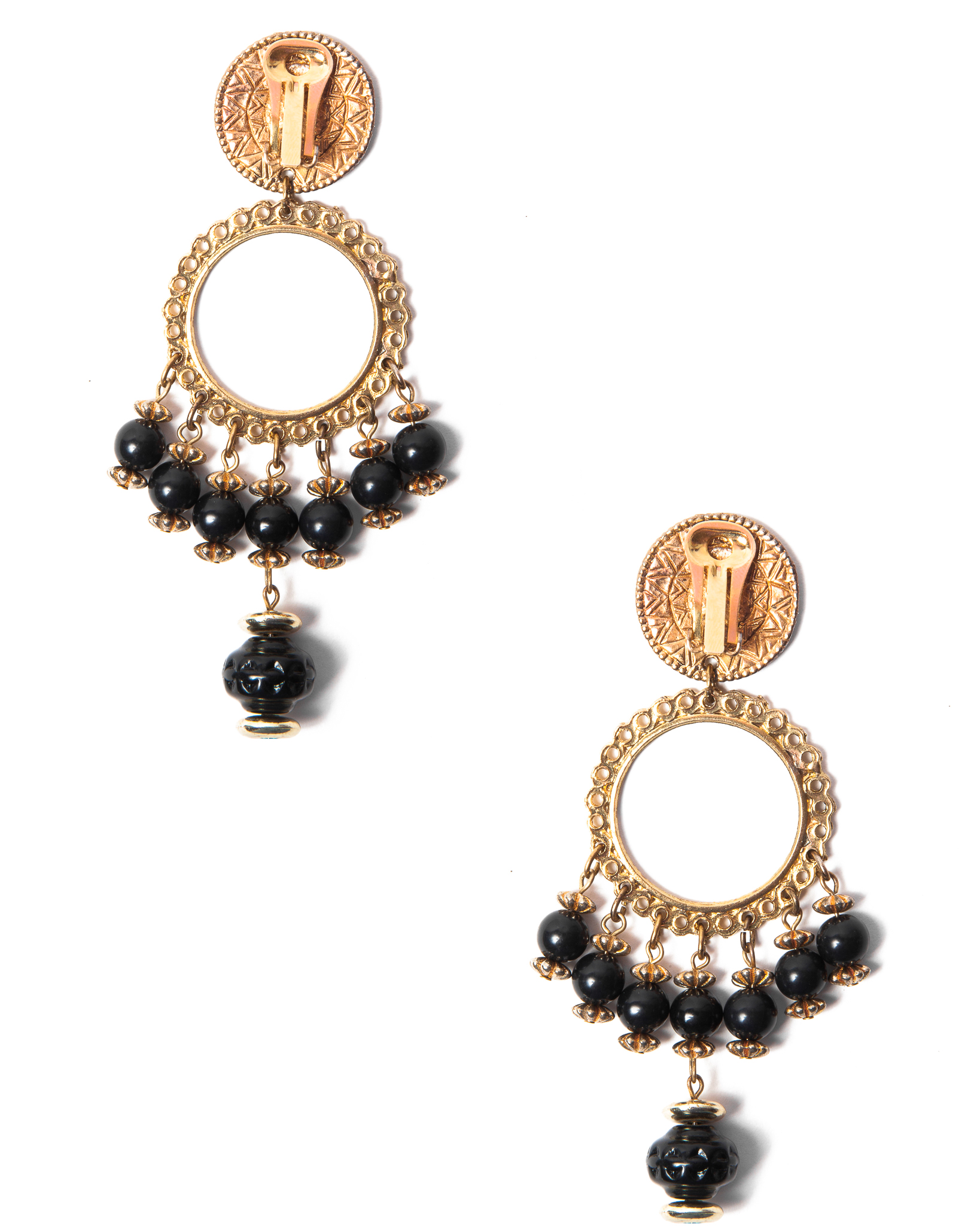 Black and Gold Beaded Gypsy Earrings, circa 1970’s