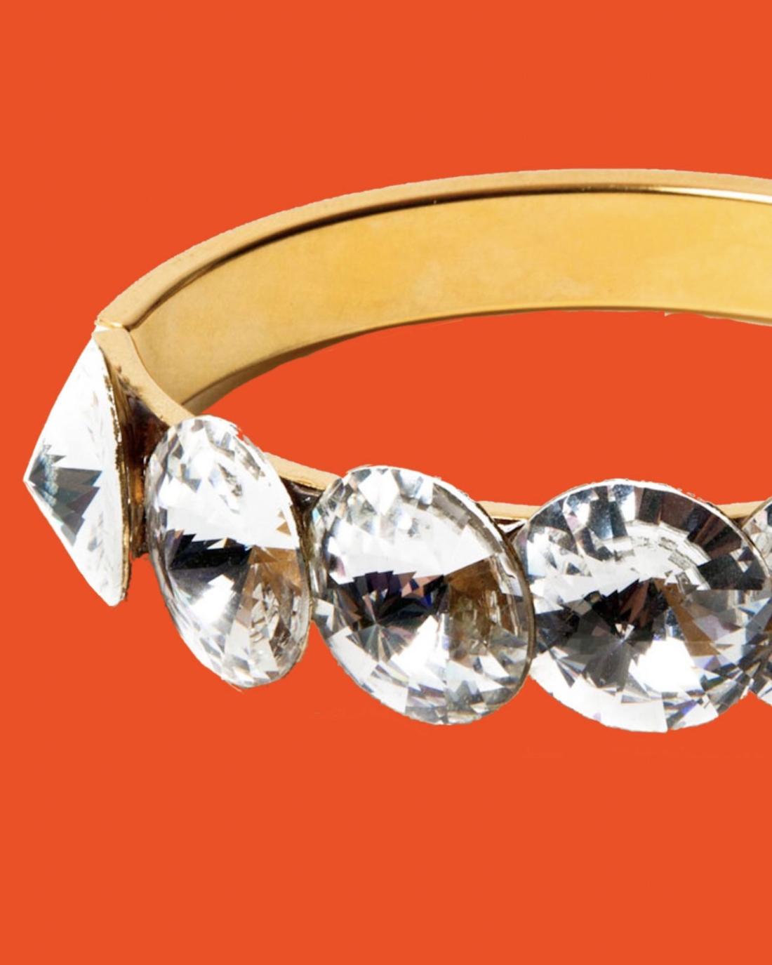Blazing Spiked Diamante Gold Hinged Bracelet, circa 1980's