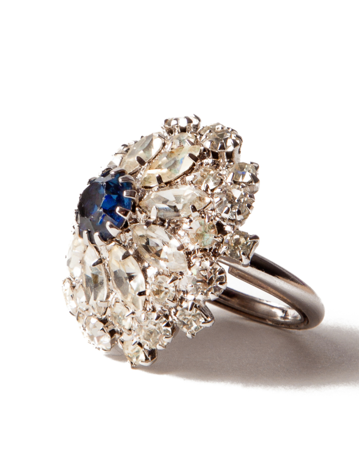 Blue Sapphire and Crystal Cocktail Ring, circa 1950’s