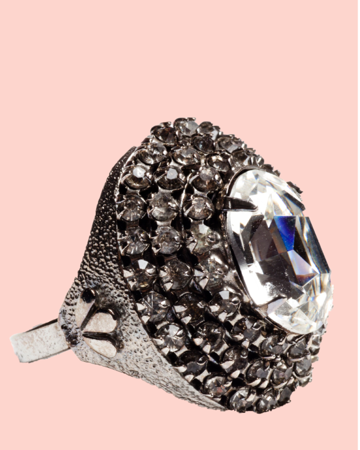 Crystal Diamante Cluster Silver Cocktail Ring, circa 1960's