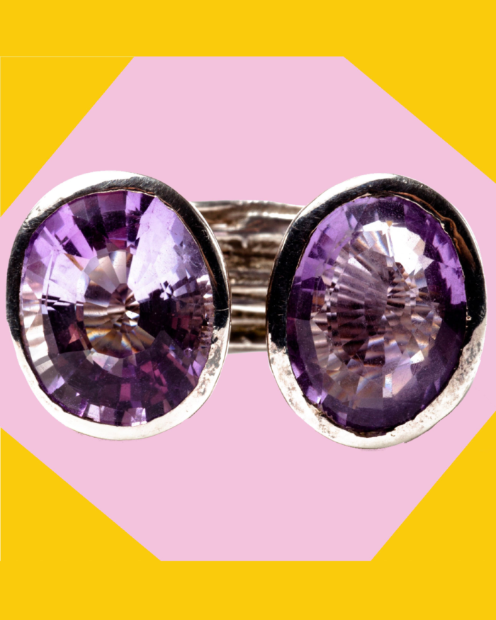 DOUBLE THE AMETHYST ON THE STERLING SILVER ROCKS RING, CIRCA 1990’S