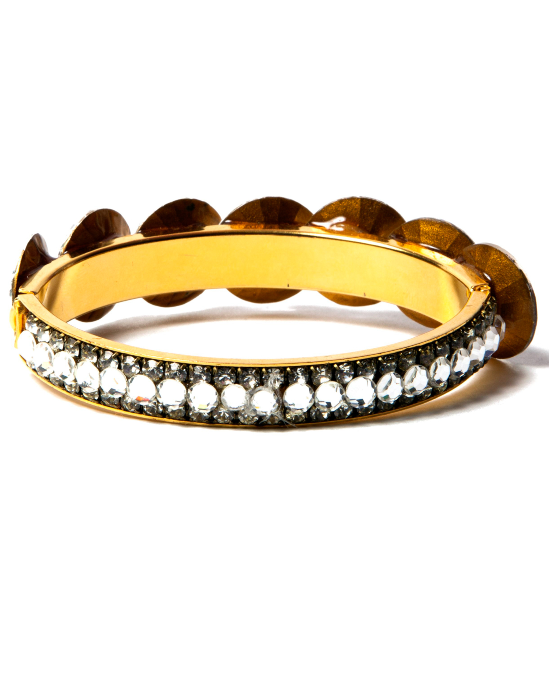 Diamante Rhinestone Gold Hinged Bracelet,