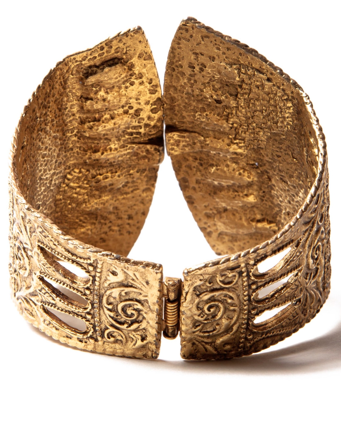 Egyptian Revival Gold Hinged Cuff Bracelet, By Hobe, circa 1960’s