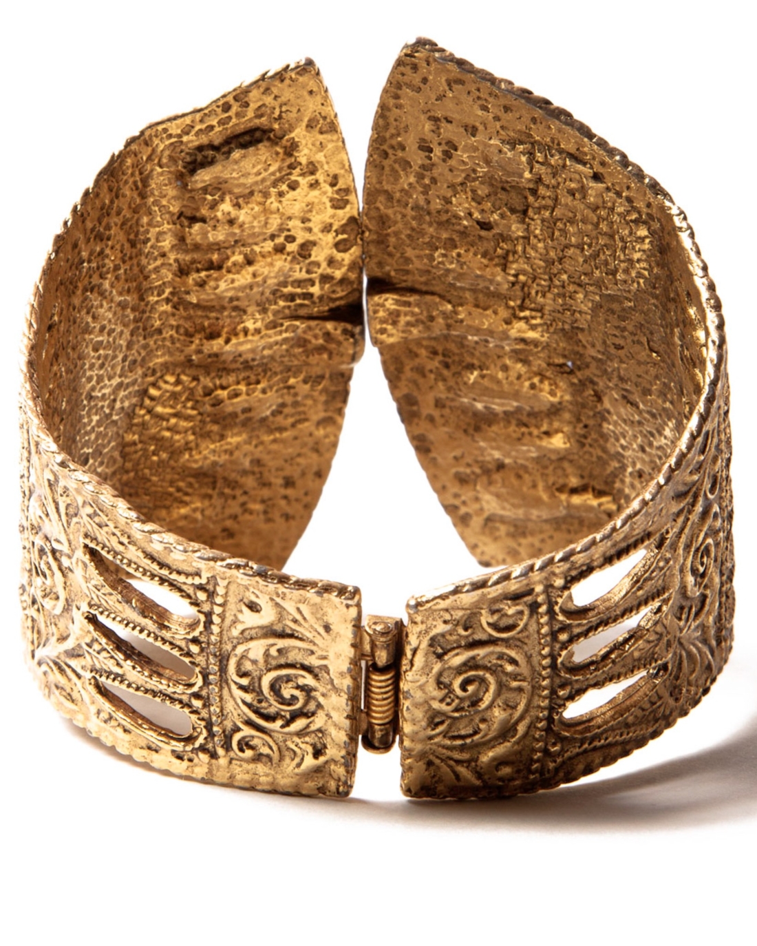 Egyptian Revival Gold Hinged Cuff Bracelet, By Hobe, circa 1960’s