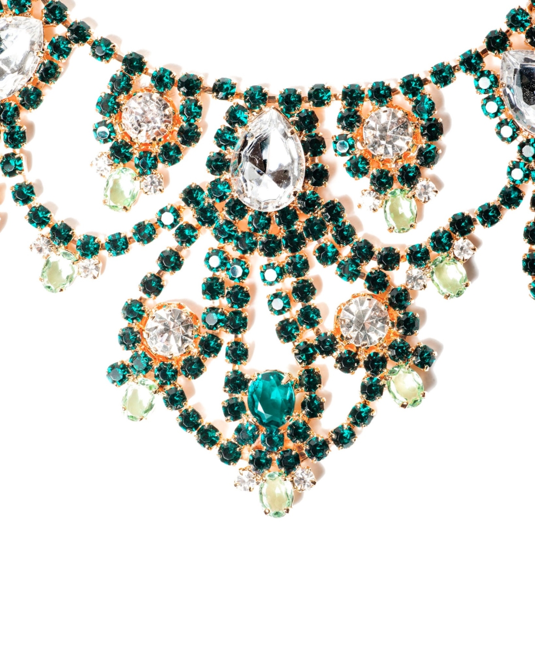 Emerald Green and Rhinestone Rose Gold Statement Necklace