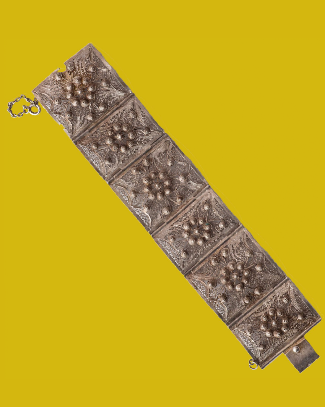 Antique French Sterling Silver Handmade Filigree Linked Bracelet, circa 1920’s