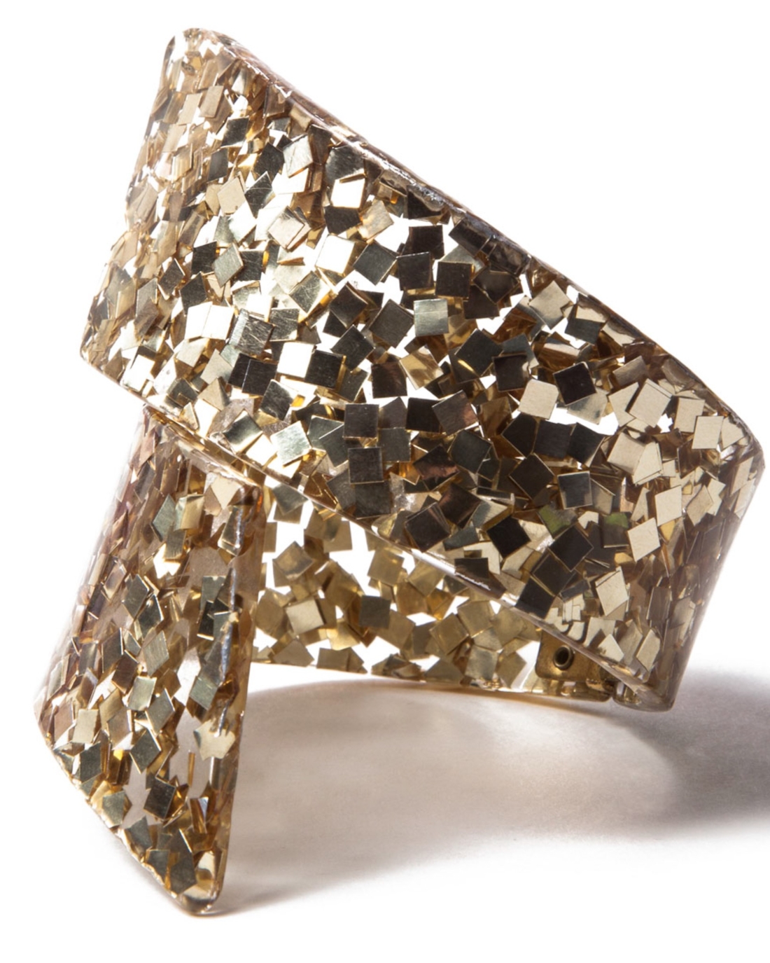 Vintage Gold Confetti Gone Lucite Wild Hinged Bracelet, circa 1950’s