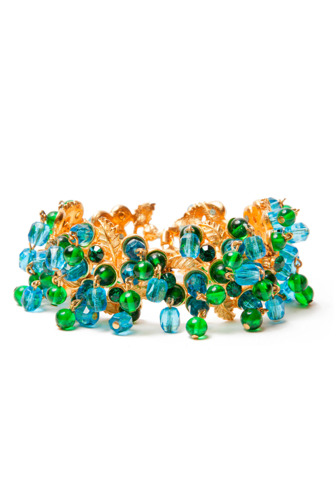 Vintage Hobe Green and Blue Glass Beaded Bracelet