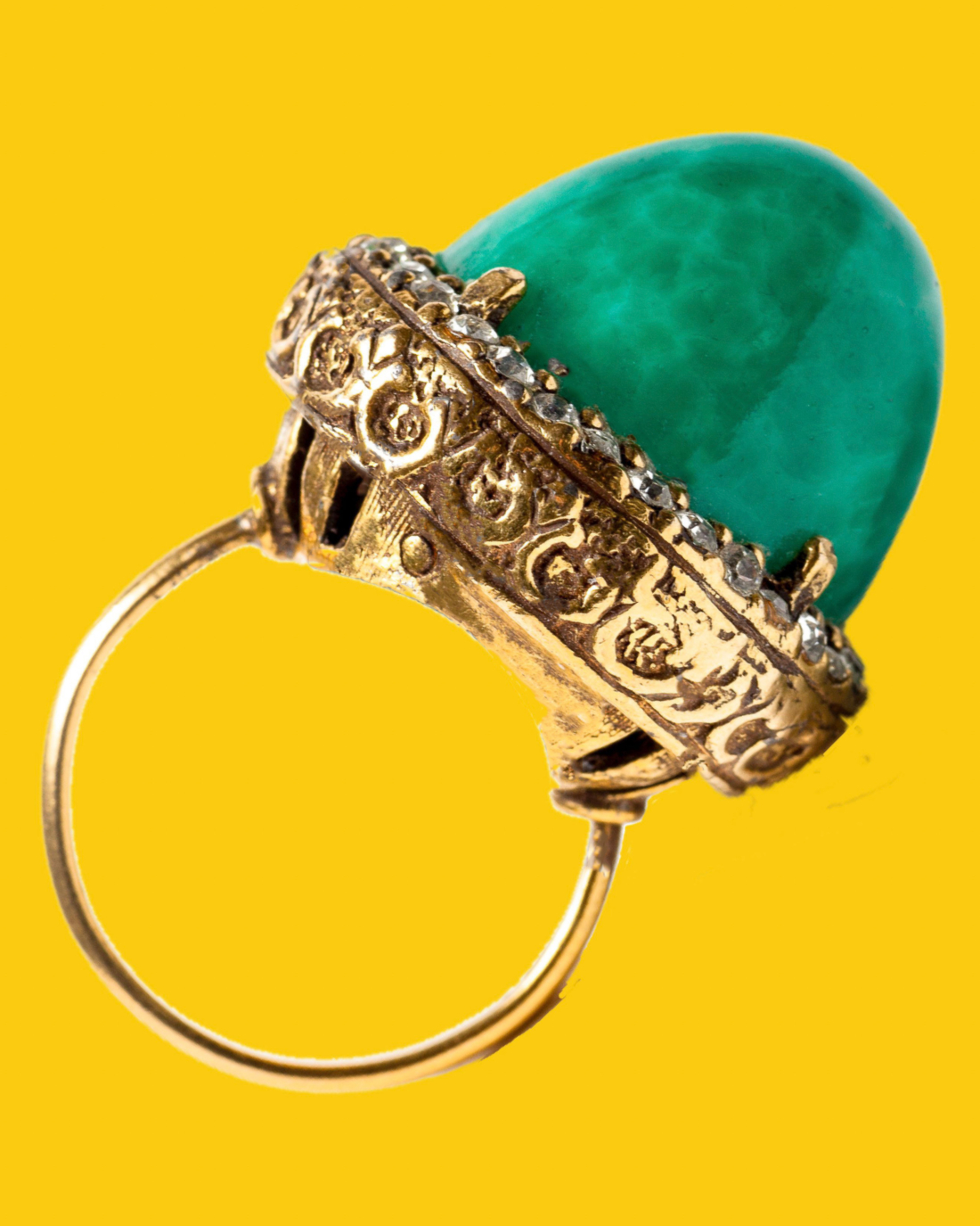 Opulent Green Peking Glass Domed Cocktail Ring, circa 1960's