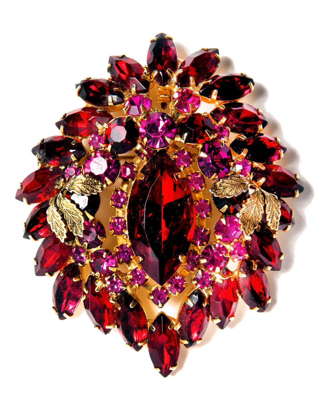 Vintage Haute Red and Fuchsia Floral Brooch Pendant, circa 1960’s