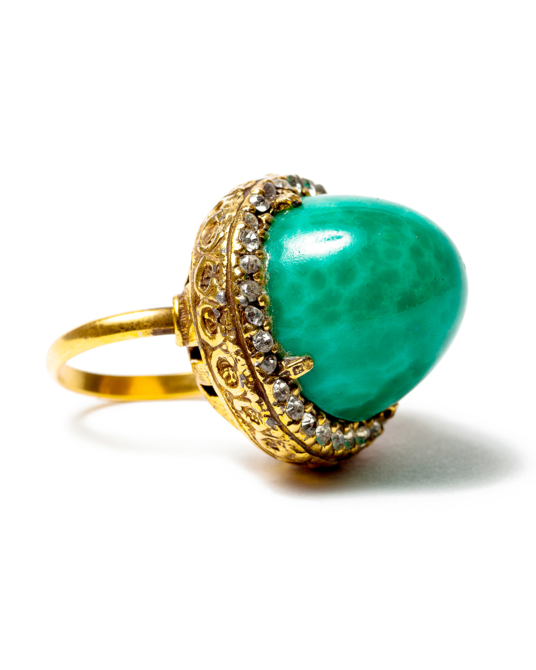 Opulent Green Peking Glass Domed Cocktail Ring, circa 1960's