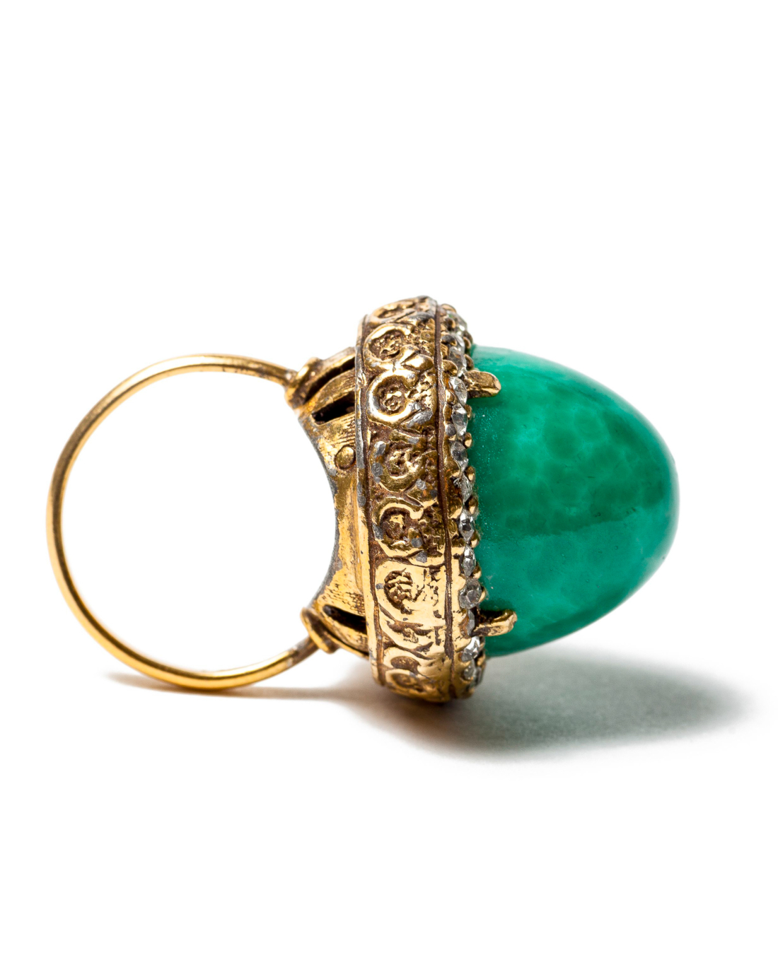 Opulent Green Peking Glass Domed Cocktail Ring, circa 1960's