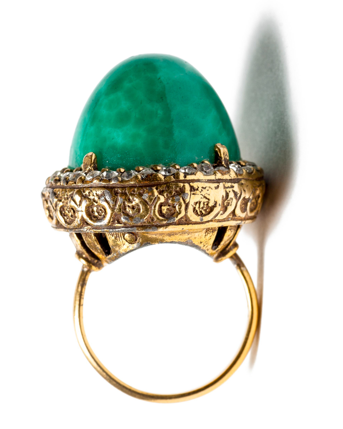 Opulent Green Peking Glass Domed Cocktail Ring, circa 1960's