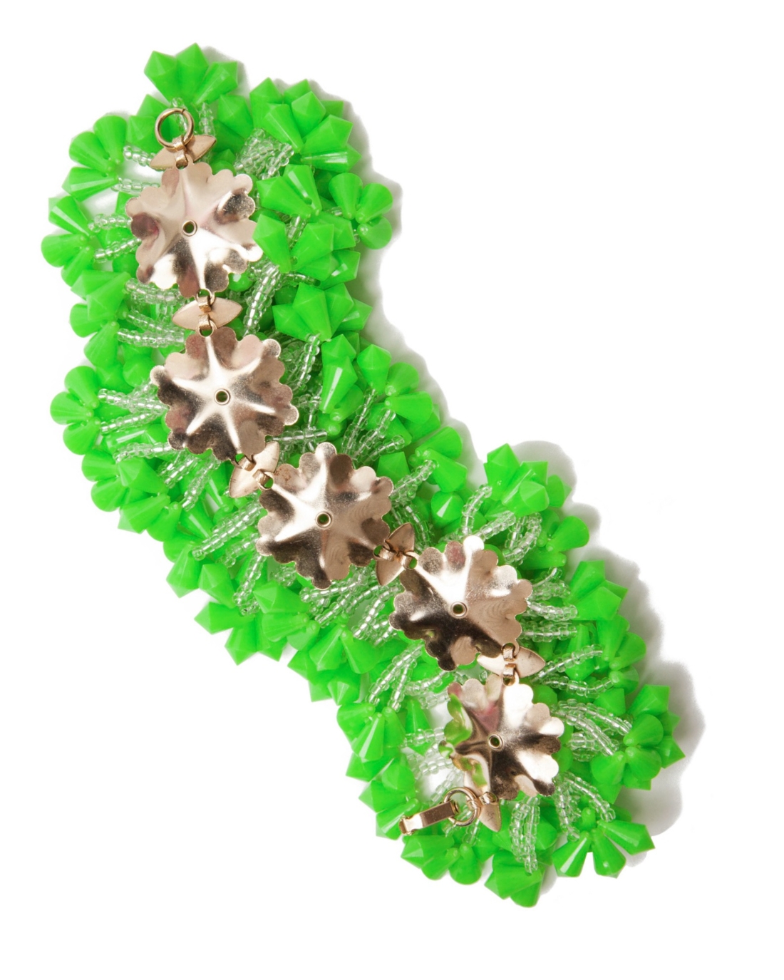 Lime Green Plastic Fantastic Faceted Beaded Bracelet, circa 1960's