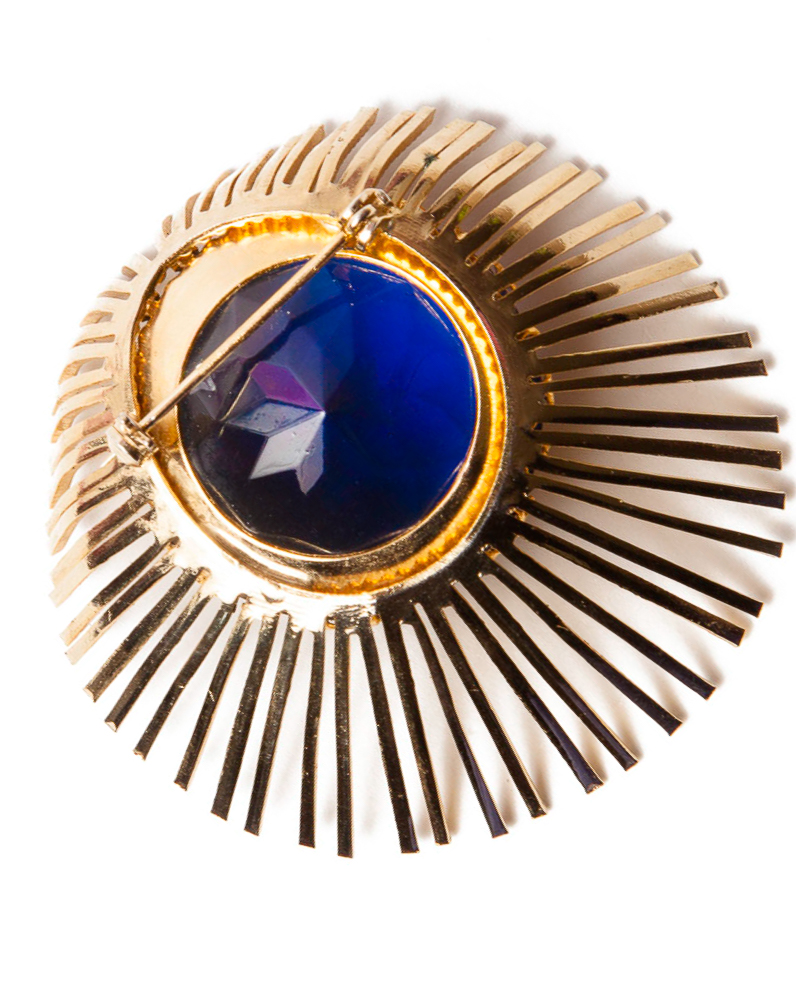 Montana Blue Glass Spiked Gold Modernist Star Brooch, circa 1960's