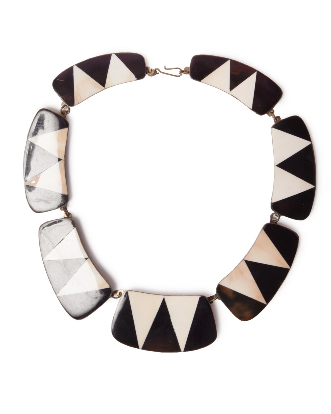 Mosaic Mother of Pearl and Black Onyx Inlaid Copper Necklace, circa 1970's