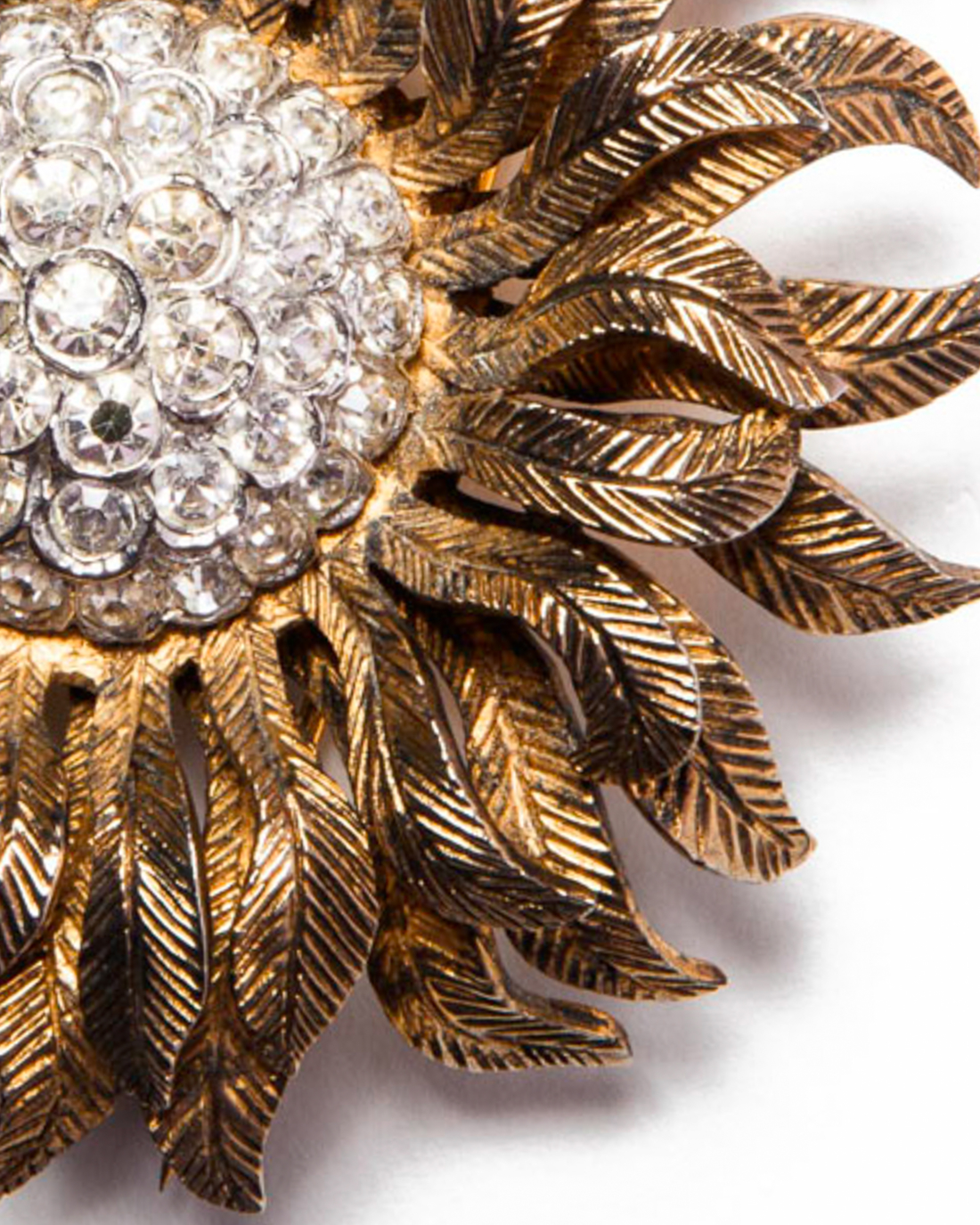 Nettie Rosenstein Vermeil Sparkling Crystal Sunflower Brooch, circa 1940's