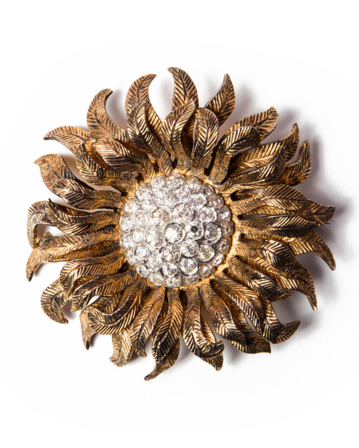 Vintage Nettie Rosenstein Vermeil Sparkling Crystal Sunflower Brooch