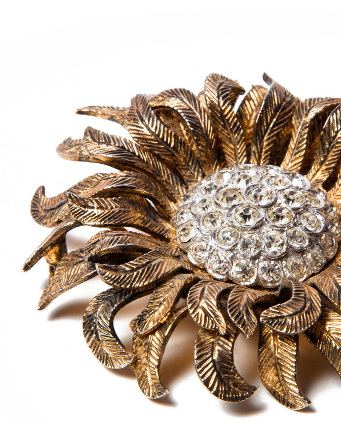 Vintage Nettie Rosenstein Vermeil Sparkling Crystal Sunflower Brooch, circa 1940's