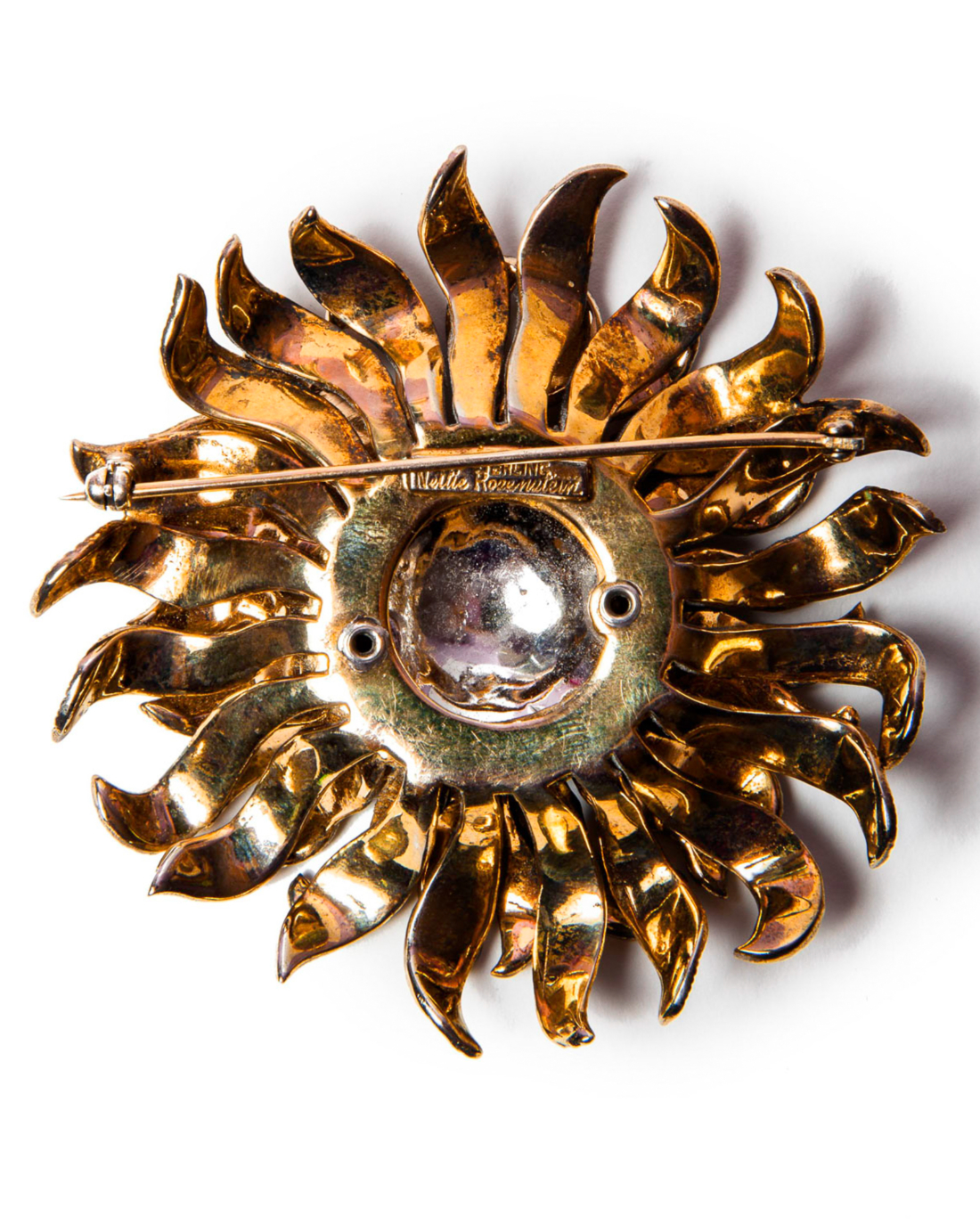 Nettie Rosenstein Vermeil Sparkling Crystal Sunflower Brooch, circa 1940's