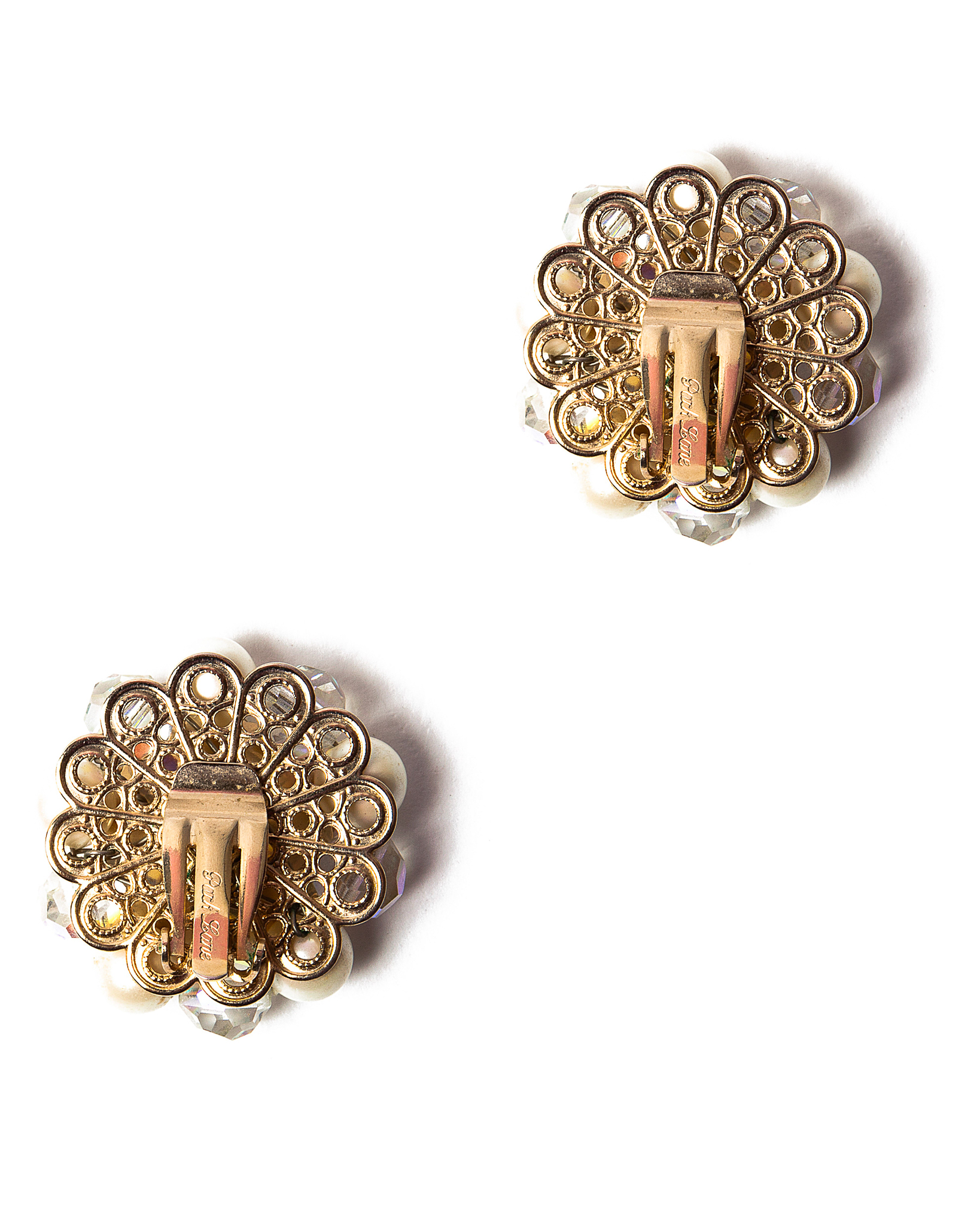 Pearl and Faceted Crystal Ear Clips By Park Lane Circa 1950 s Haute Tramp