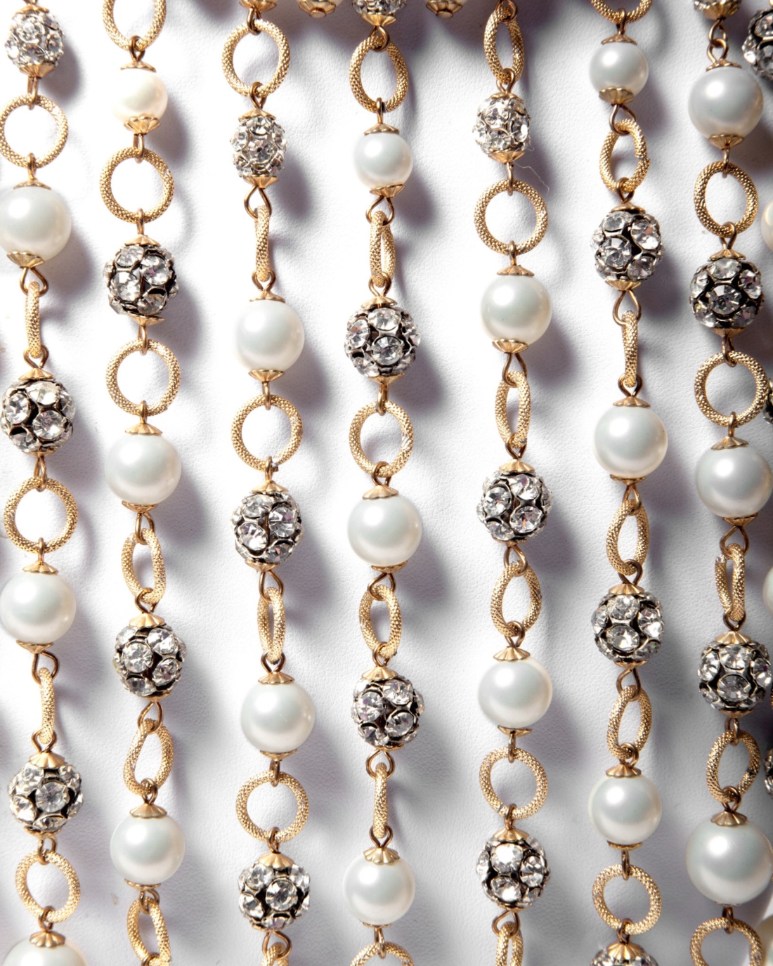 Pearl and Sparkling Crystal Ball Plunging Fringe Waterfall Necklace, circa 1950’s