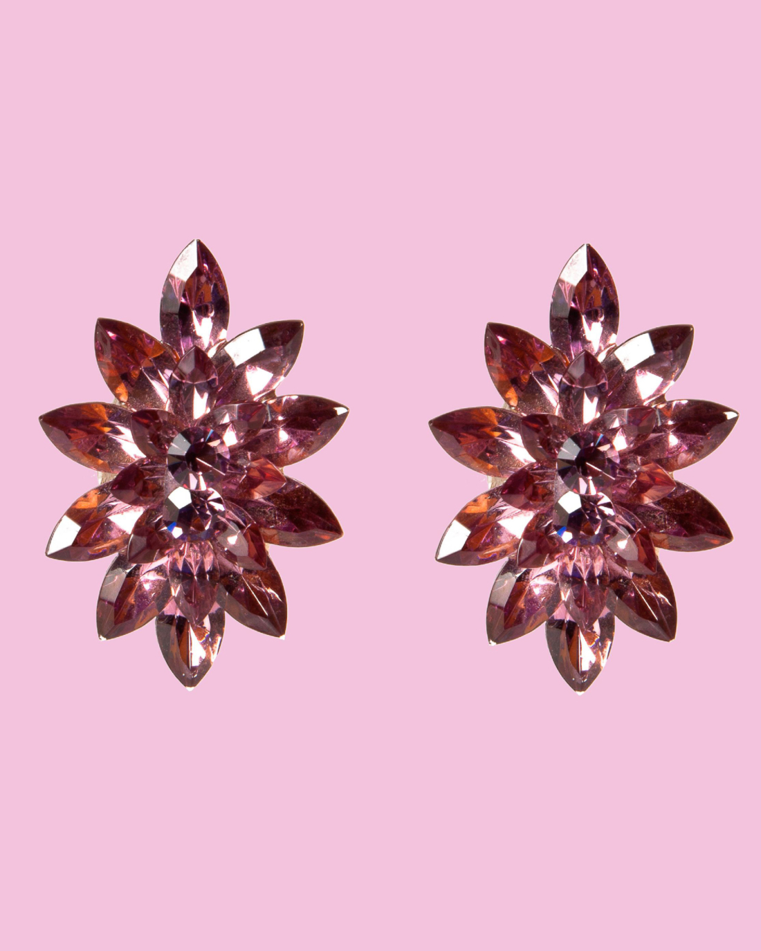 Purple Crystal Navette Pointed Star Earrings, circa 1960's