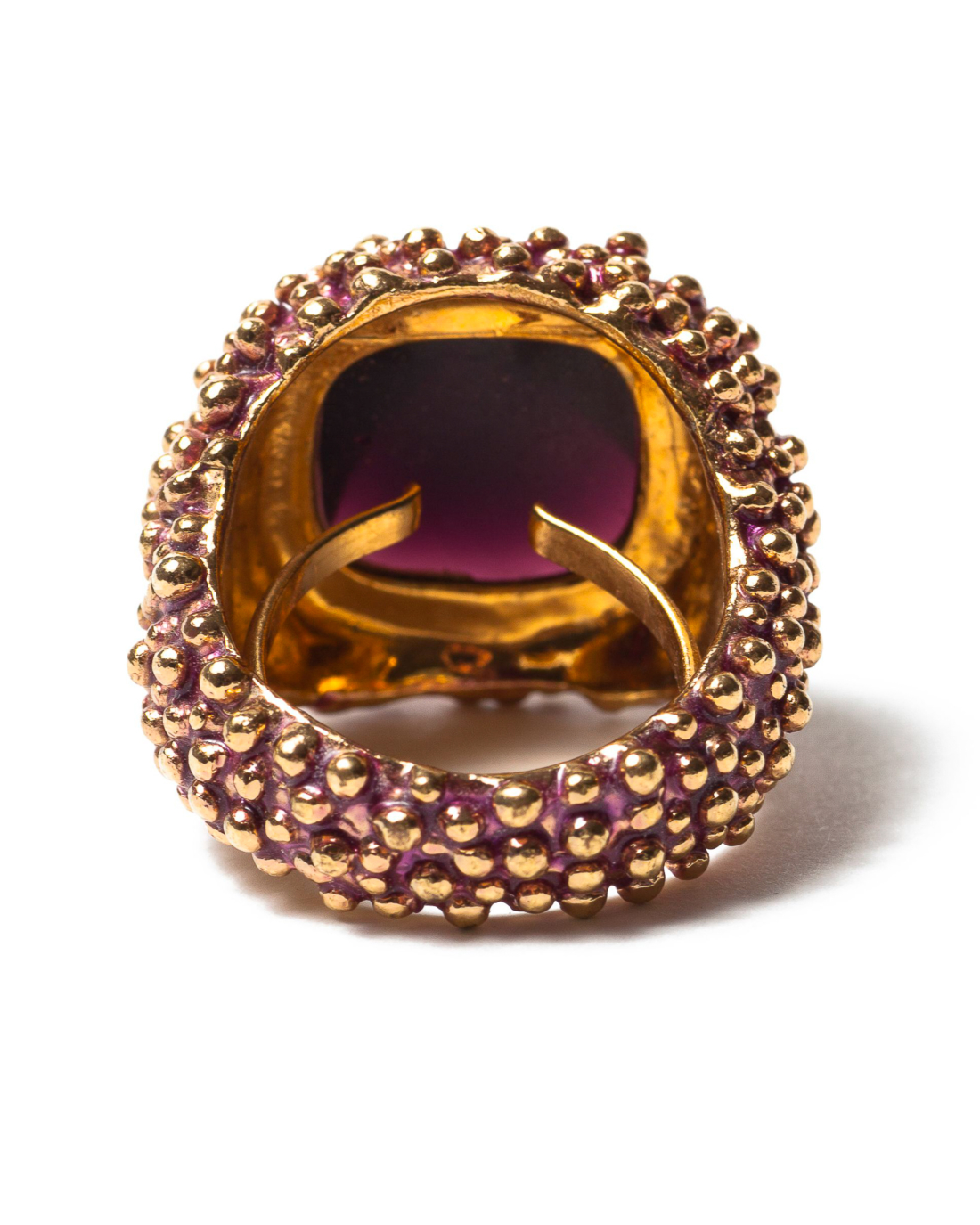 Smoky Amethyst Glass on Pebbled Gold Ring, circa 1980's