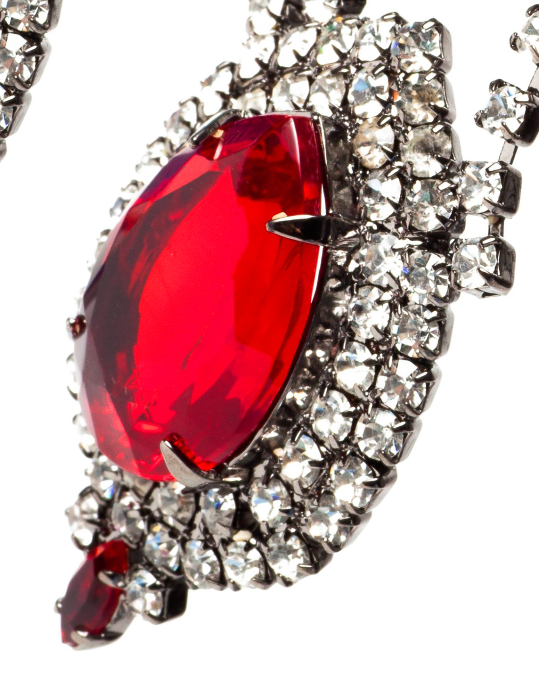 Ruby Red and Diamante Crystal Gunmetal Earrings, circa 2000’s