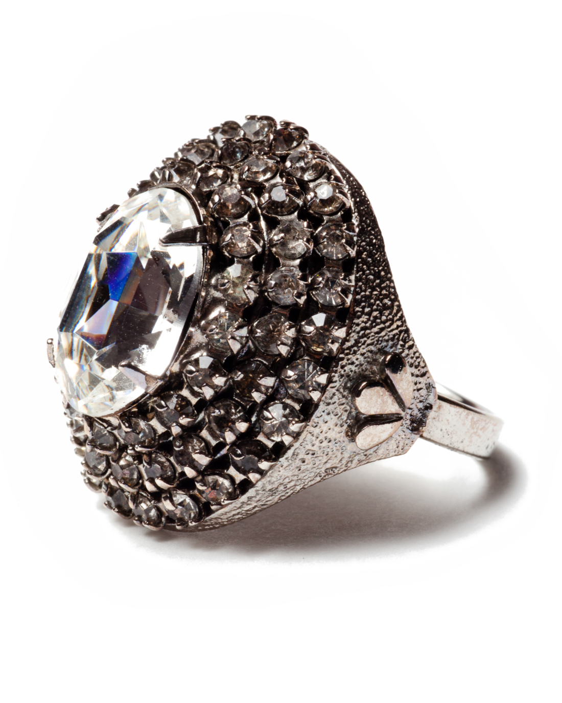 Crystal Diamante Cluster Silver Cocktail Ring, circa 1960's