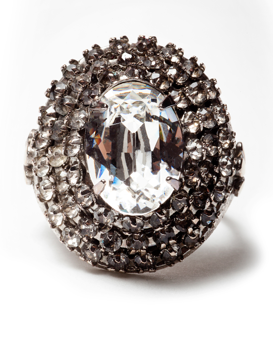 Crystal Diamante Cluster Silver Cocktail Ring, circa 1960's