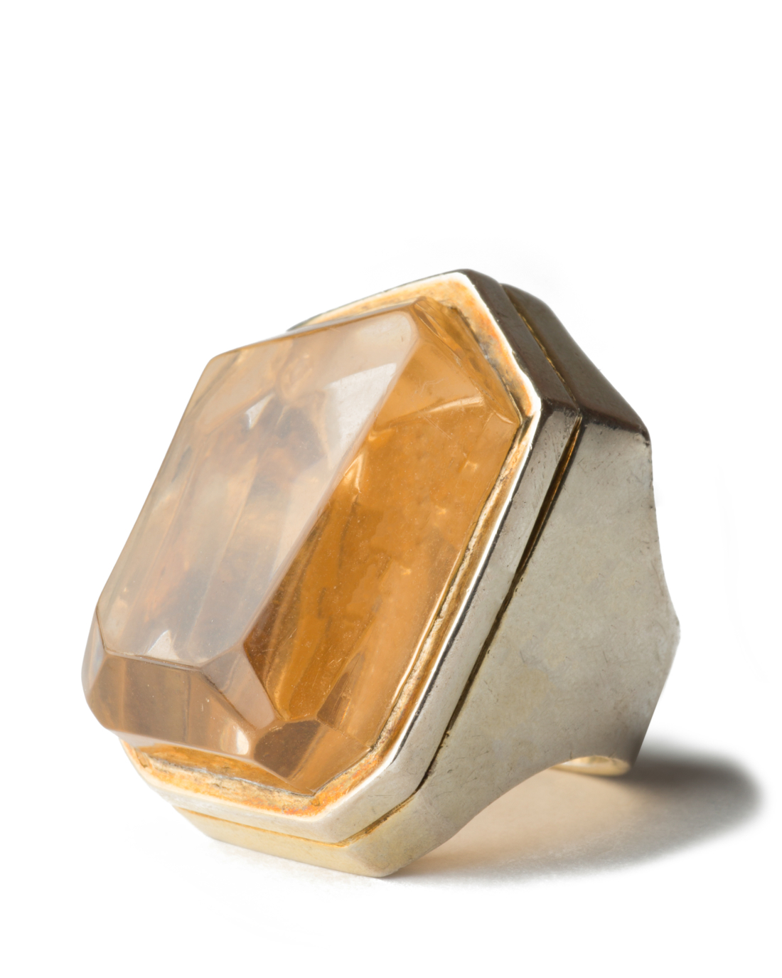 Vintage HUGE KISS THE RING Modernist Champagne Irregular Faceted Stone, circa 1960's