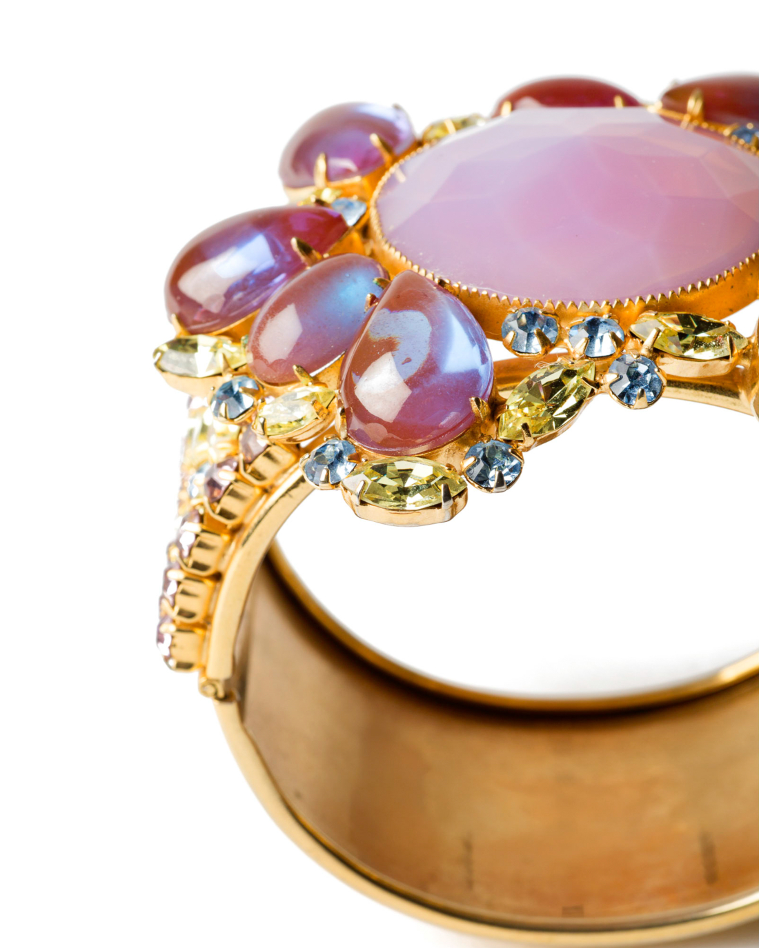 Stunning Couture Saphiret and Pink Opal Glass Jeweled Bracelet, circa 1950’s