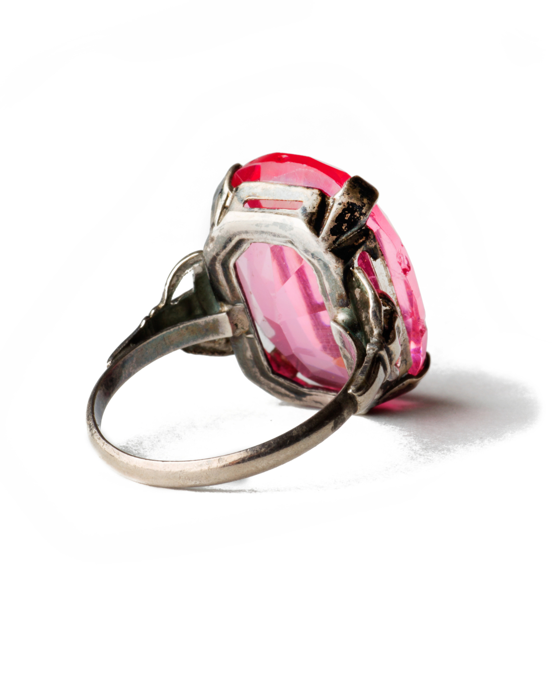 Art Deco Pink Sapphire Glass Sterling Ring, circa 1930's