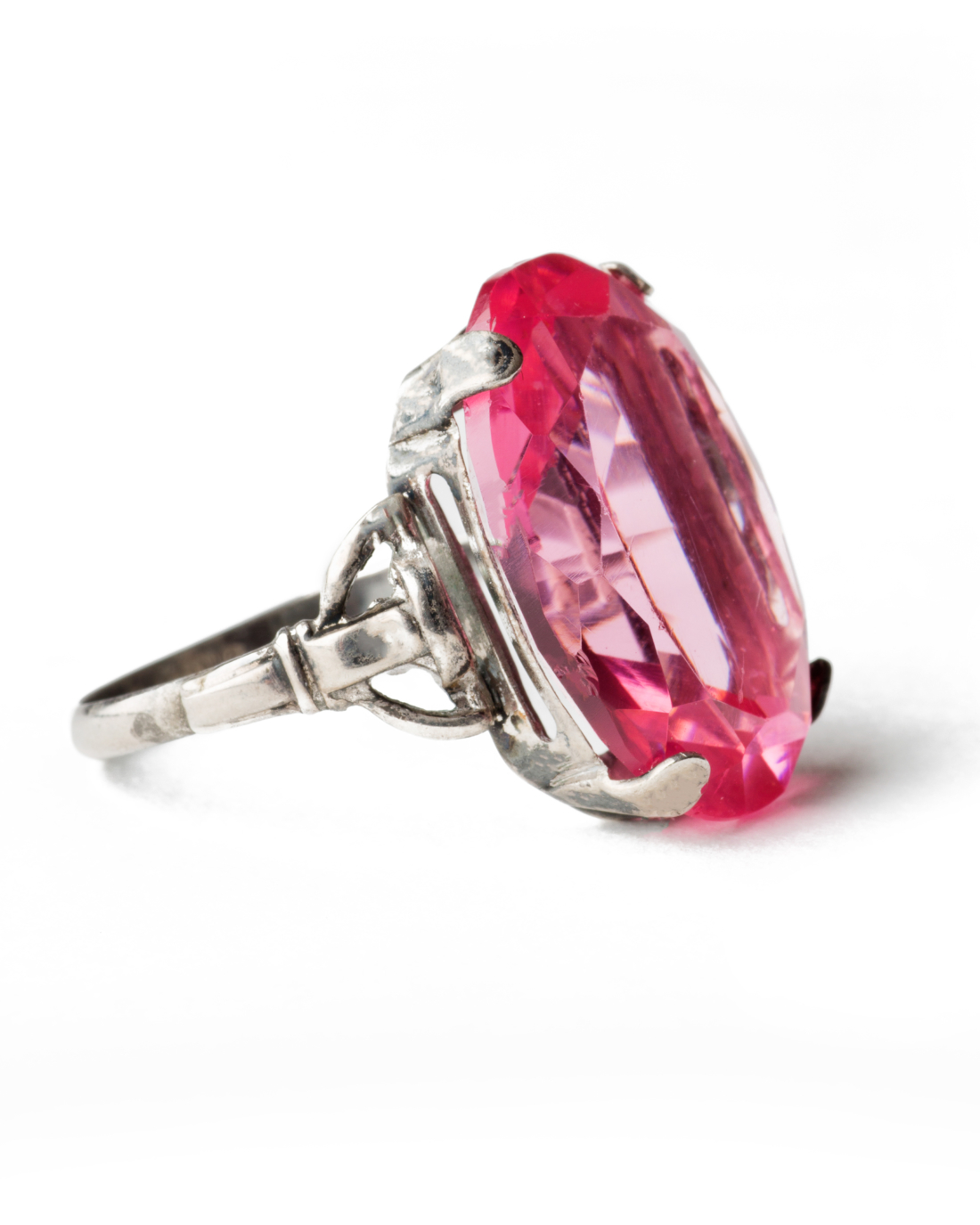 Art Deco Pink Sapphire Glass Sterling Ring, circa 1930's