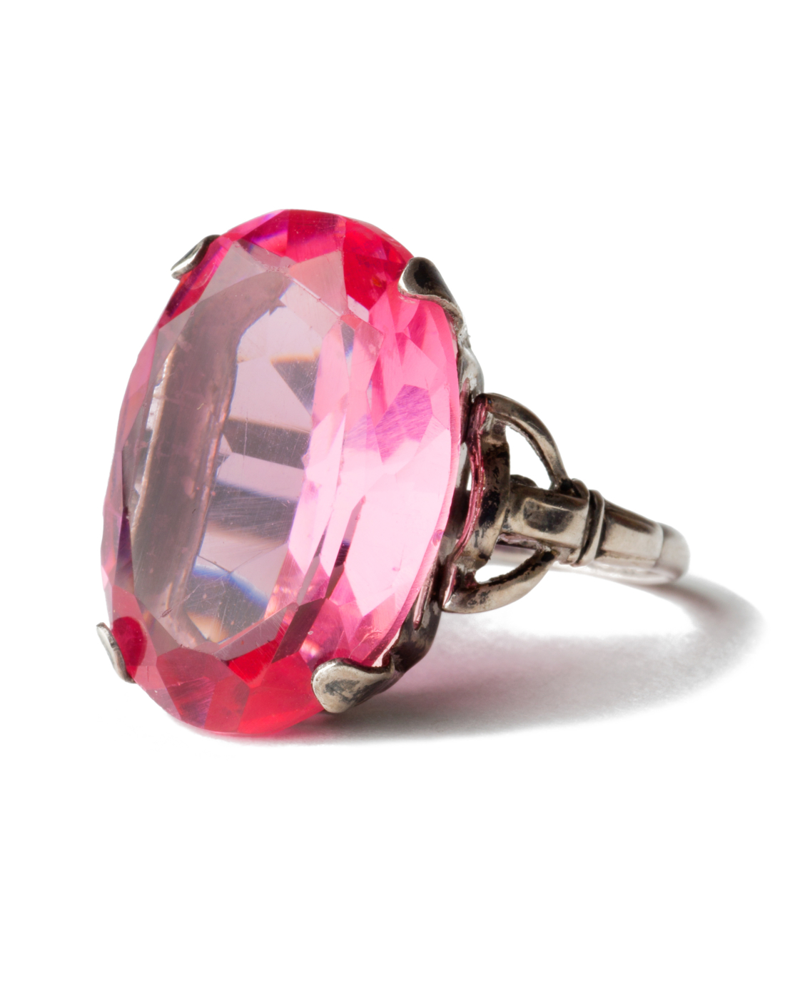 Art Deco Pink Sapphire Glass Sterling Ring, circa 1930's