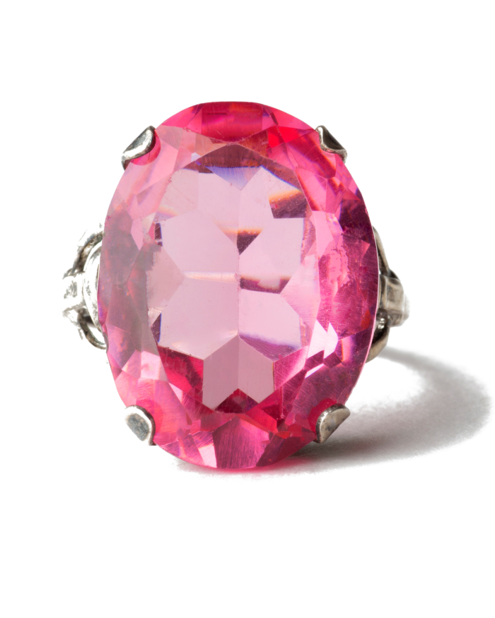 Art Deco Pink Sapphire Glass Sterling Ring, circa 1930's