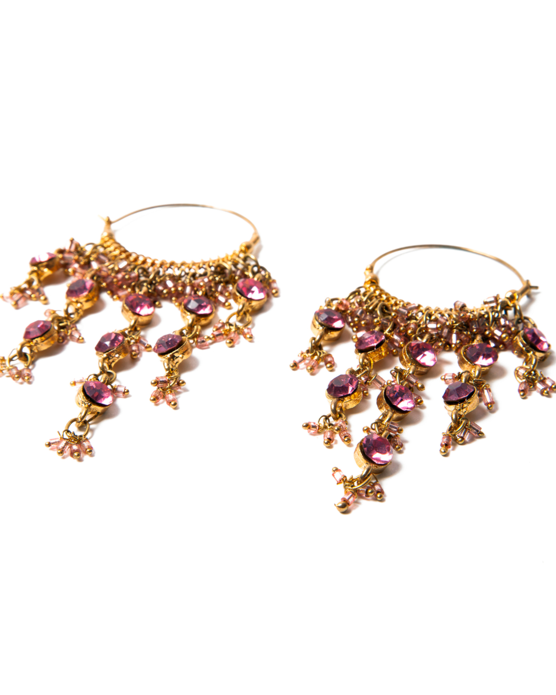 Pink Crystal Gypsy Chandelier Hoop Earrings, circa 1980’s