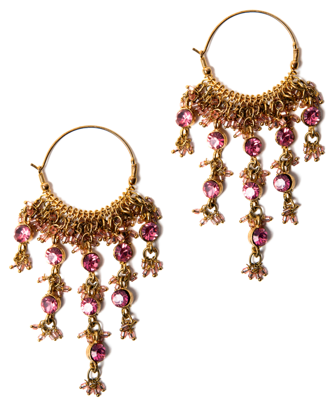 Pink Crystal Gypsy Chandelier Hoop Earrings, circa 1980’s