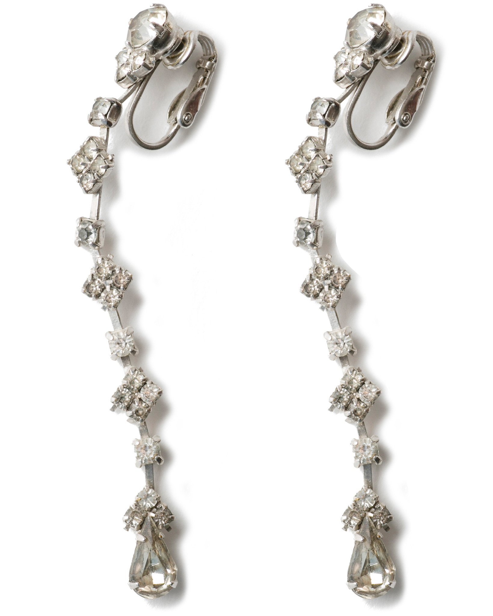 Vintage Art Deco Diamond Crystal Costume Chandelier Earrings