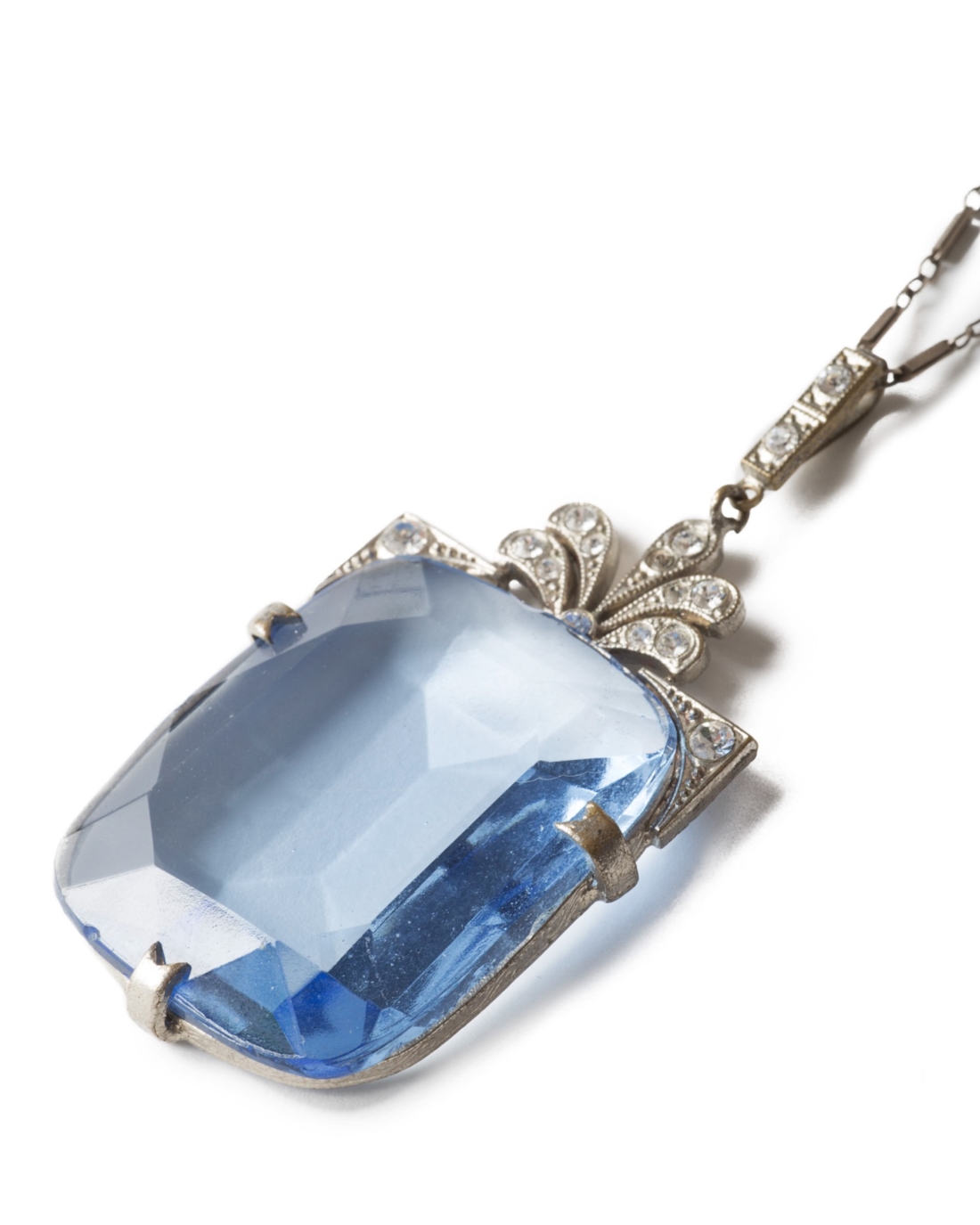 Art Deco Sterling Blue Sapphire Lavalier necklace, circa 1920's