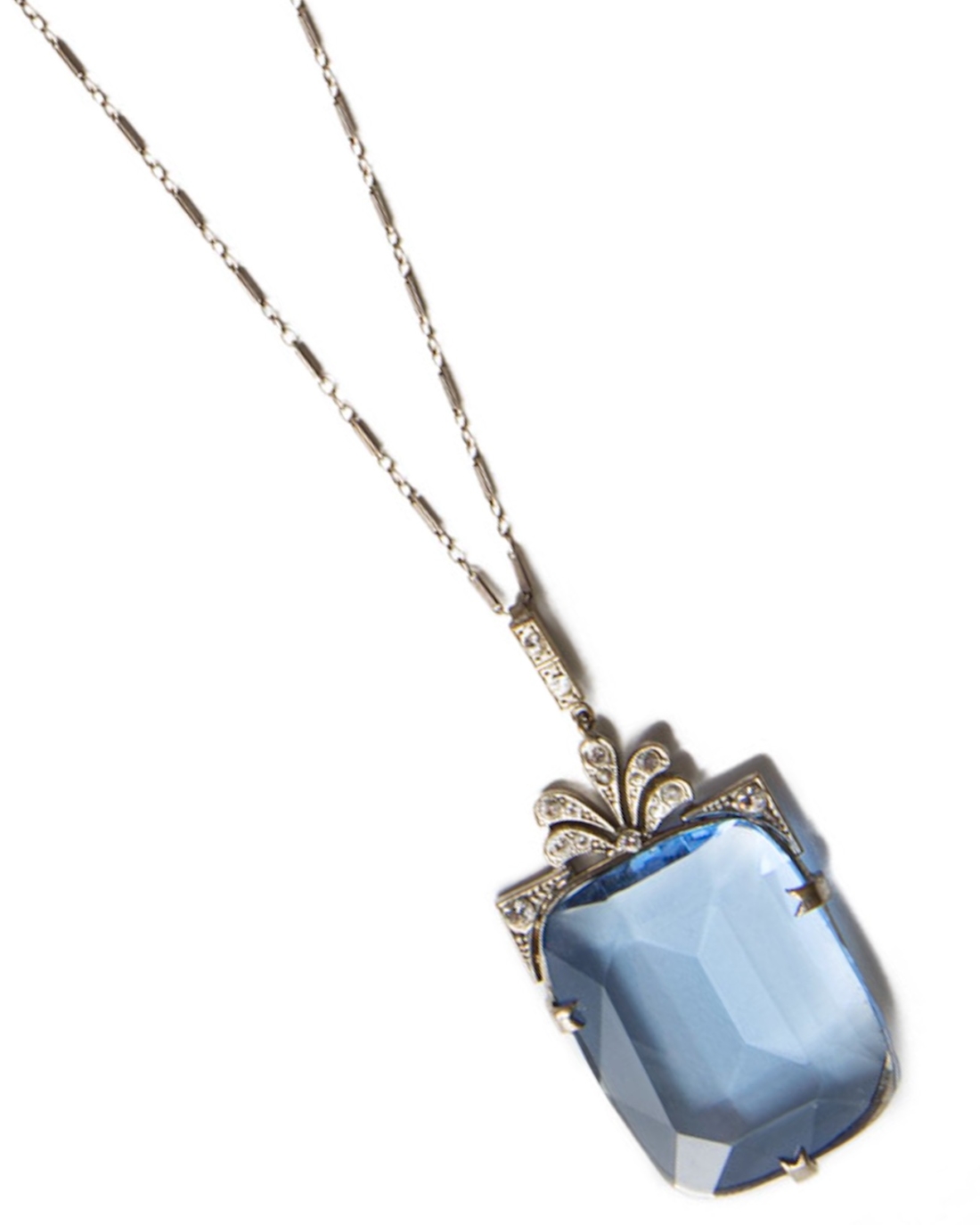 Art Deco Sterling Blue Sapphire Lavalier necklace, circa 1920's